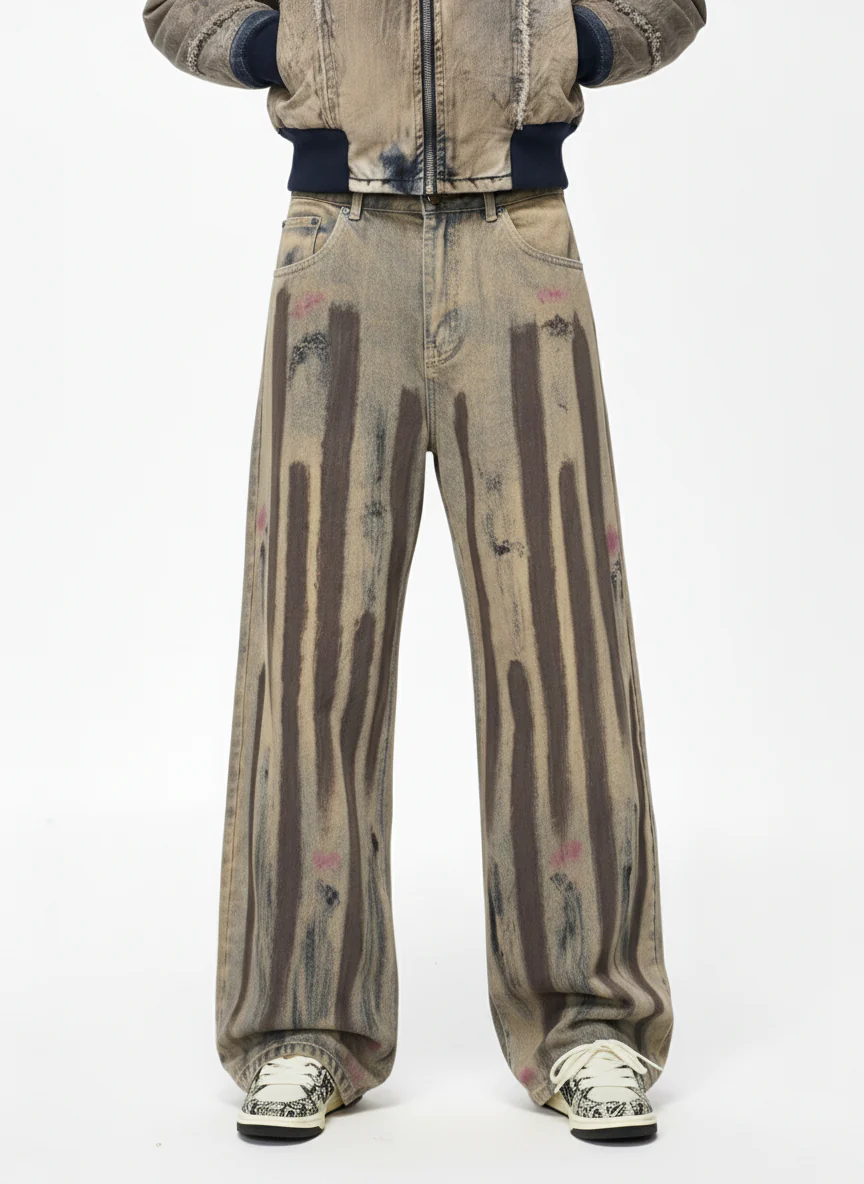 Retro Washed Brushstroke Baggy Jeans