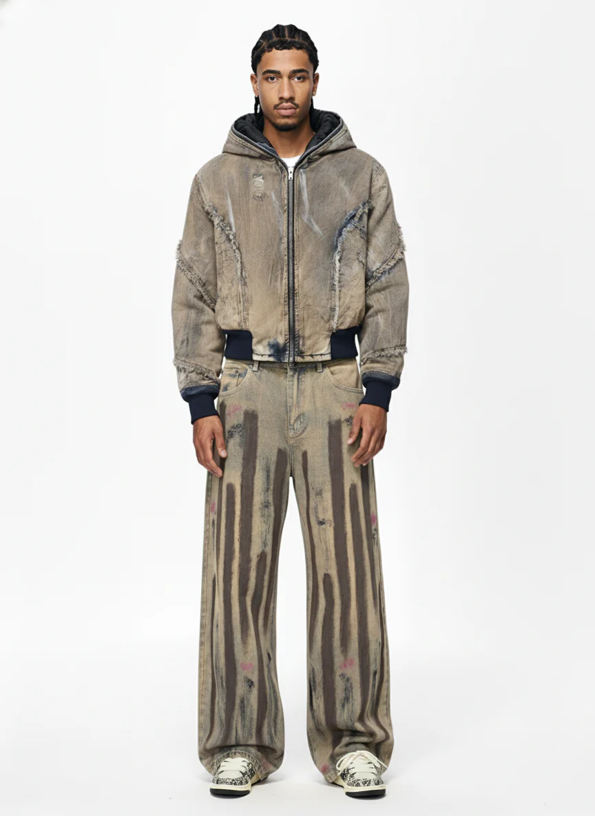 Retro Washed Brushstroke Baggy Jeans - Image 3