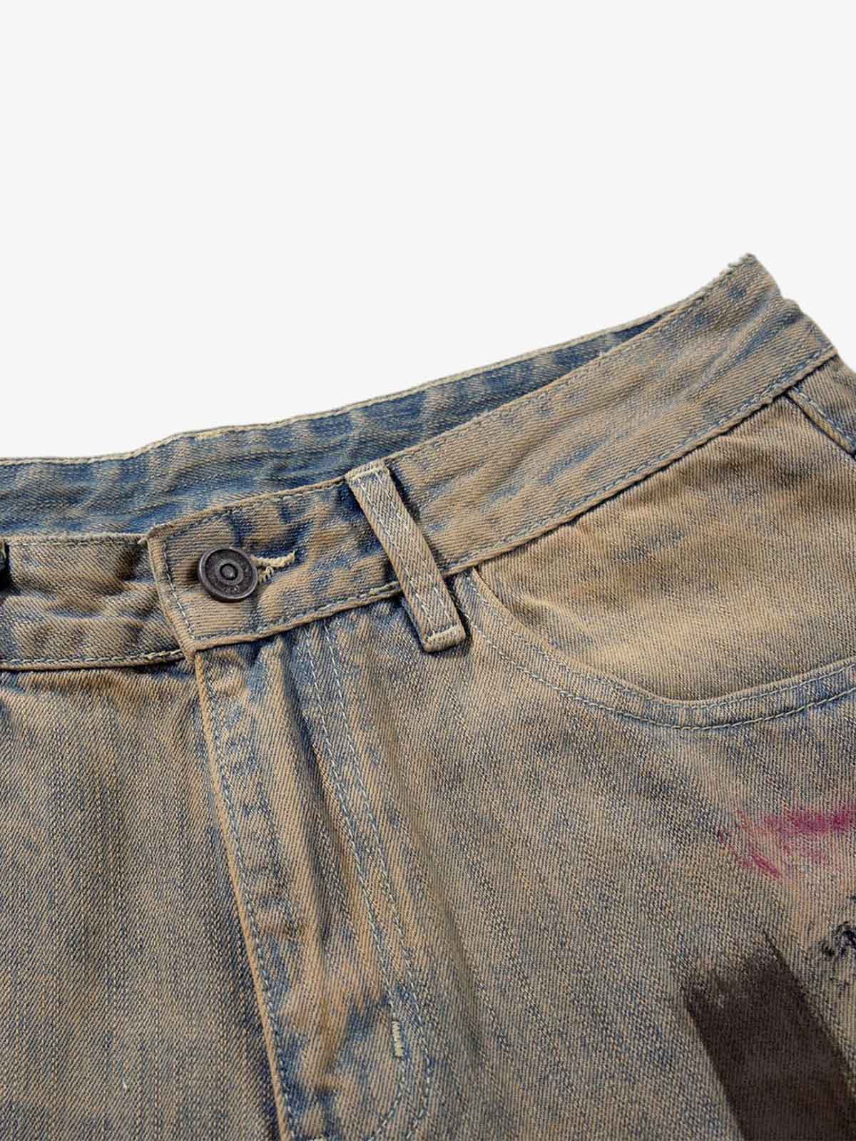 Retro Washed Brushstroke Baggy Jeans - Image 7