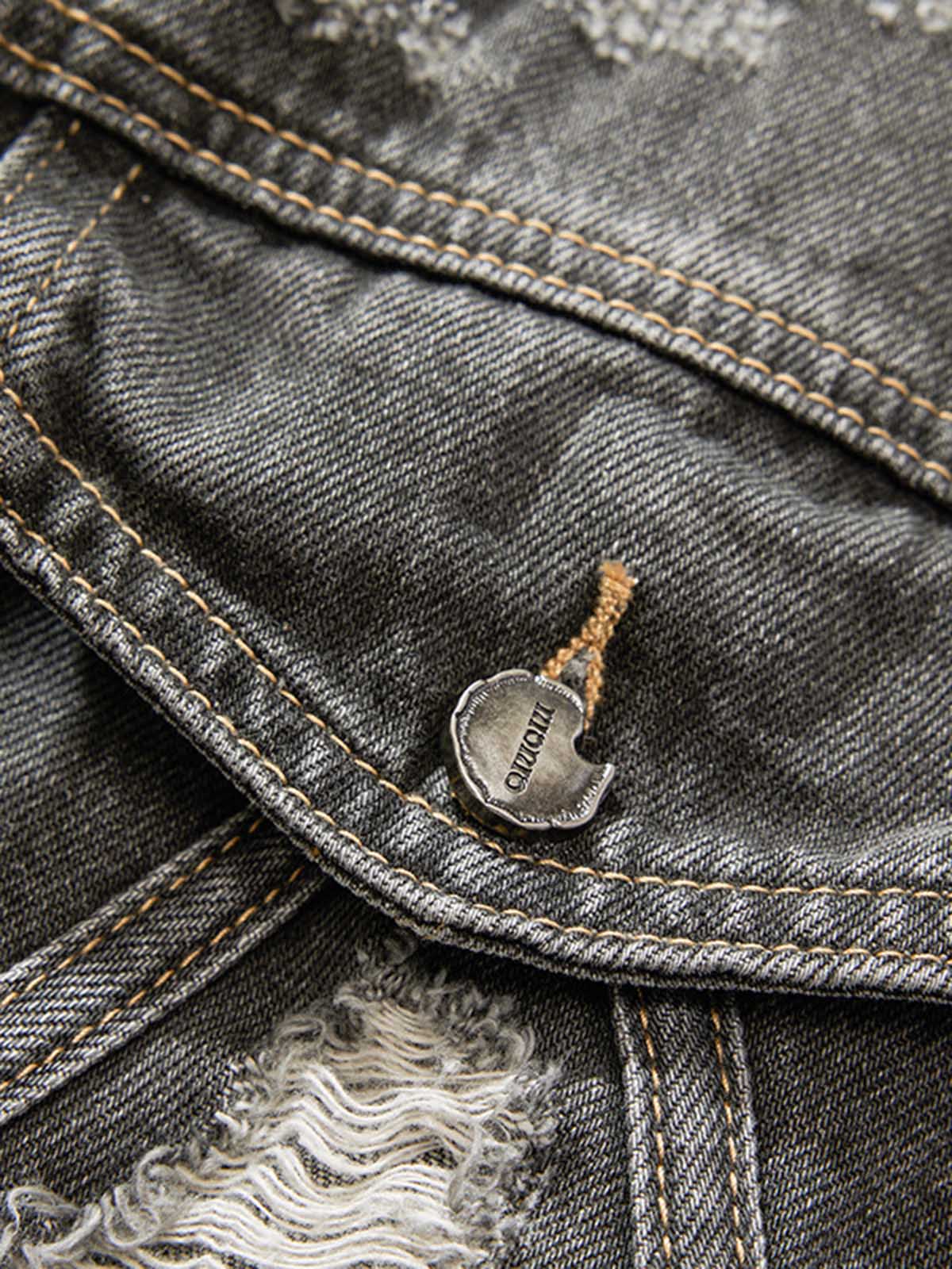 Retro Washed Distressed Denim Jacket - Image 3