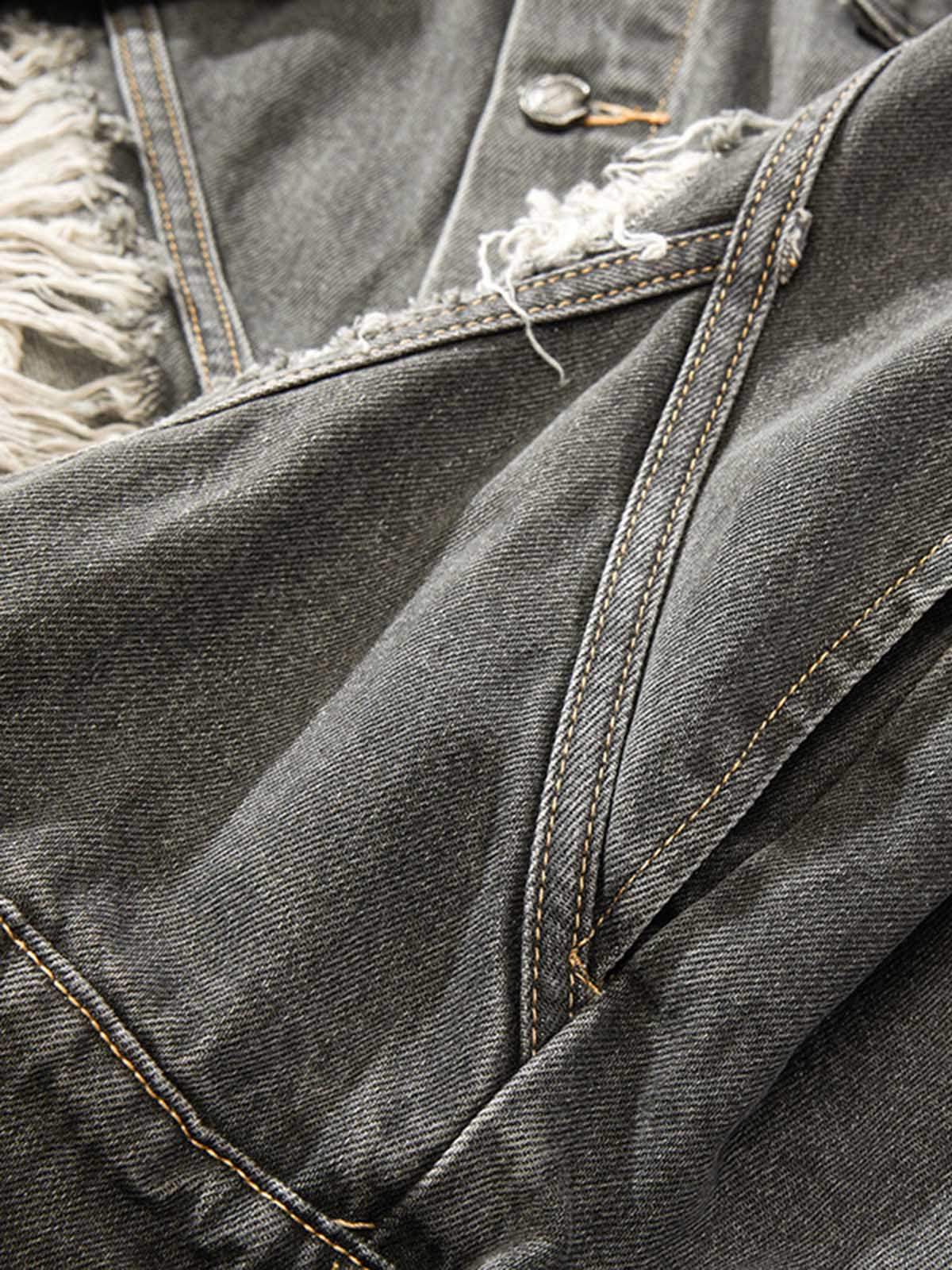 Retro Washed Distressed Denim Jacket - Image 4