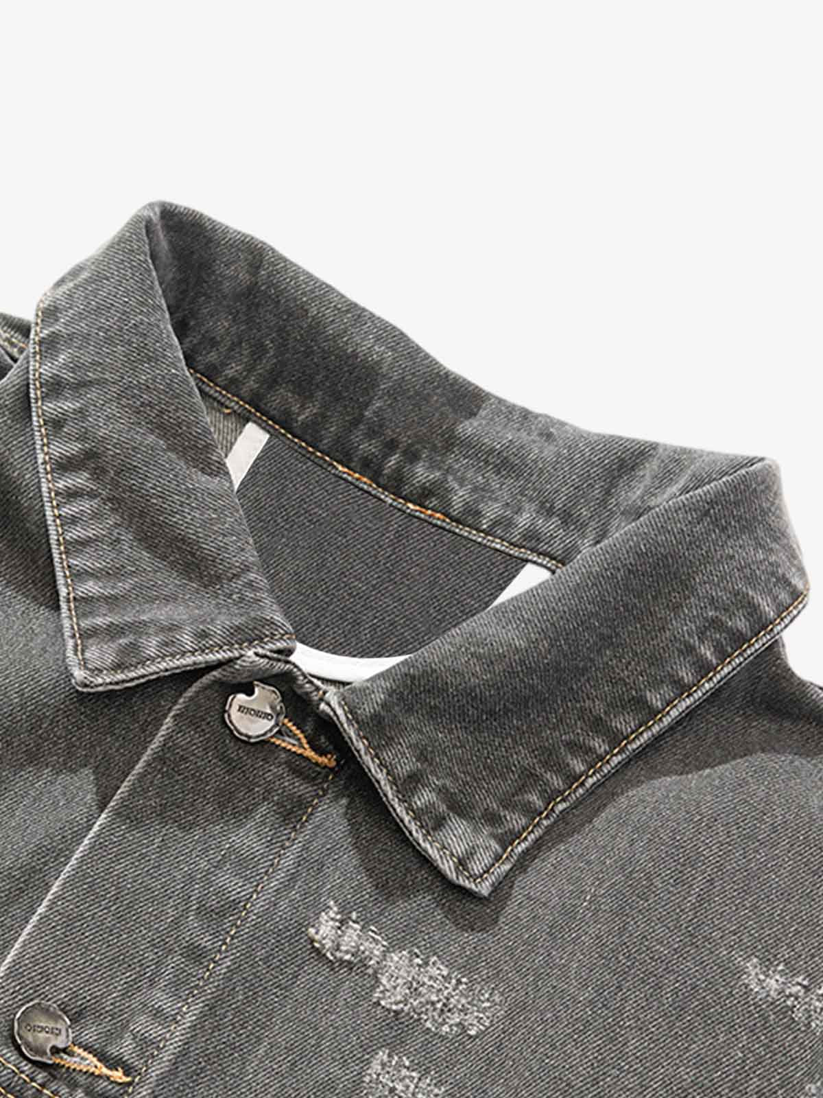 Retro Washed Distressed Denim Jacket - Image 5