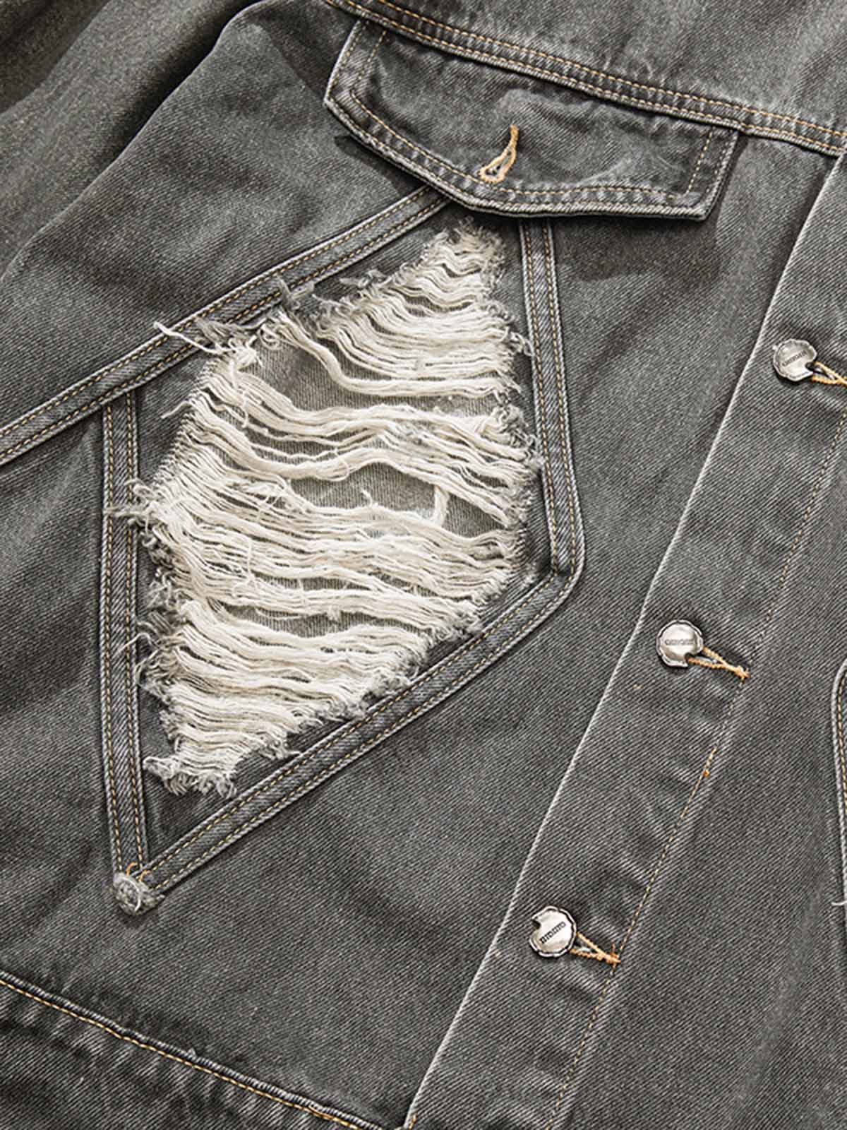 Retro Washed Distressed Denim Jacket - Image 7