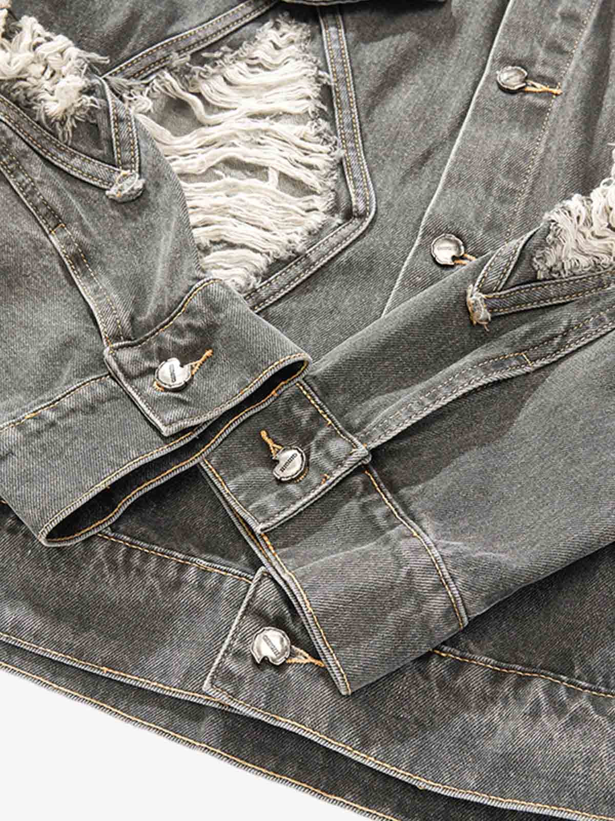 Retro Washed Distressed Denim Jacket - Image 8