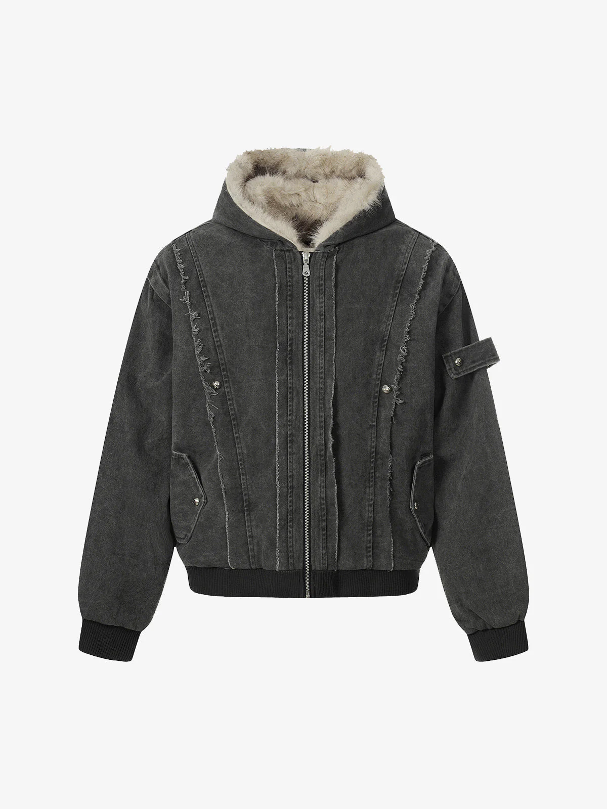 Retro Washed Fleece-lined Hooded Work Jacket - Image 2
