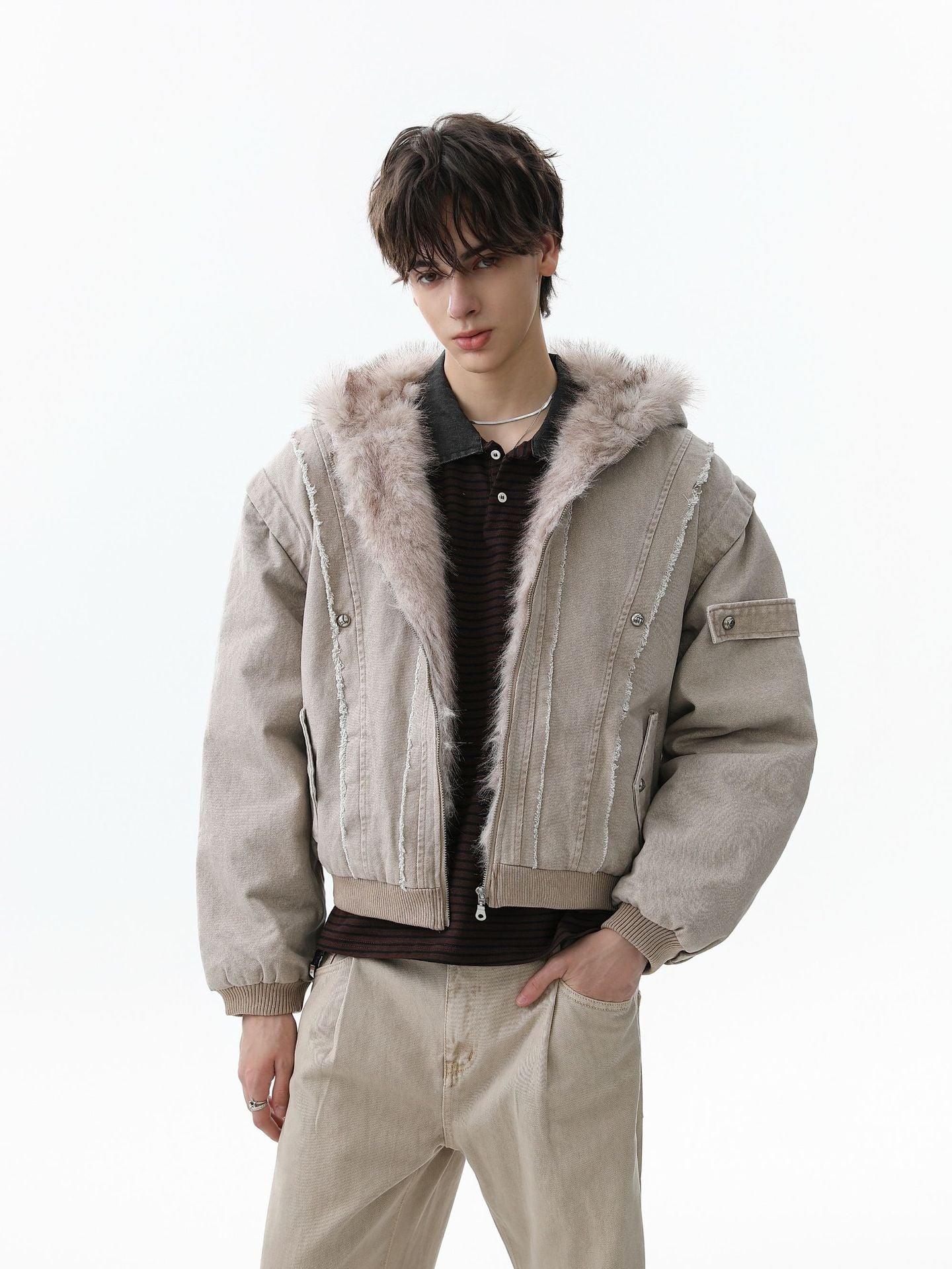 Retro Washed Fleece-lined Hooded Work Jacket - Image 4