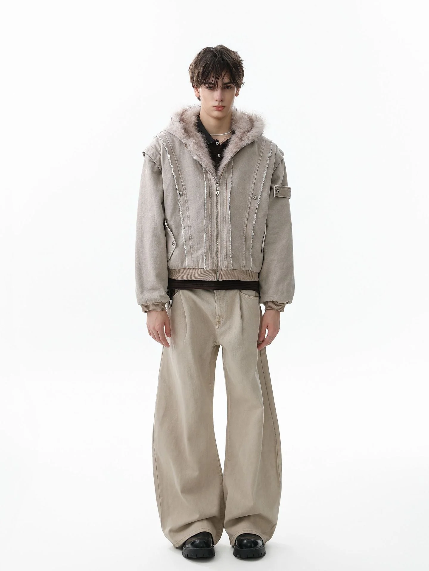 Retro Washed Fleece-lined Hooded Work Jacket - Image 5