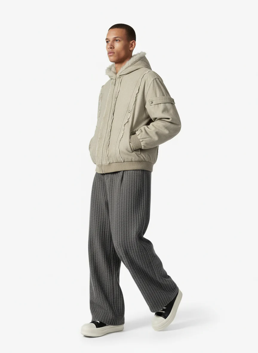 Retro Washed Fleece-lined Hooded Work Jacket - Image 7