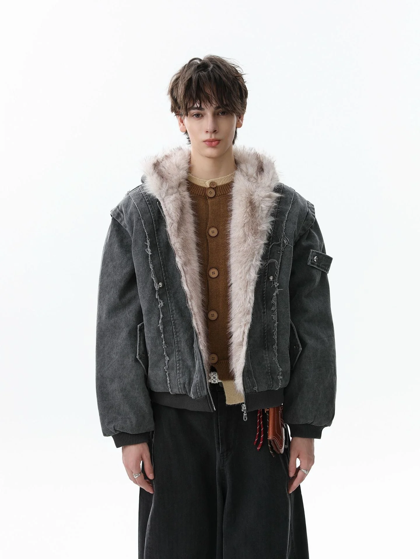 Retro Washed Fleece-lined Hooded Work Jacket - Image 8