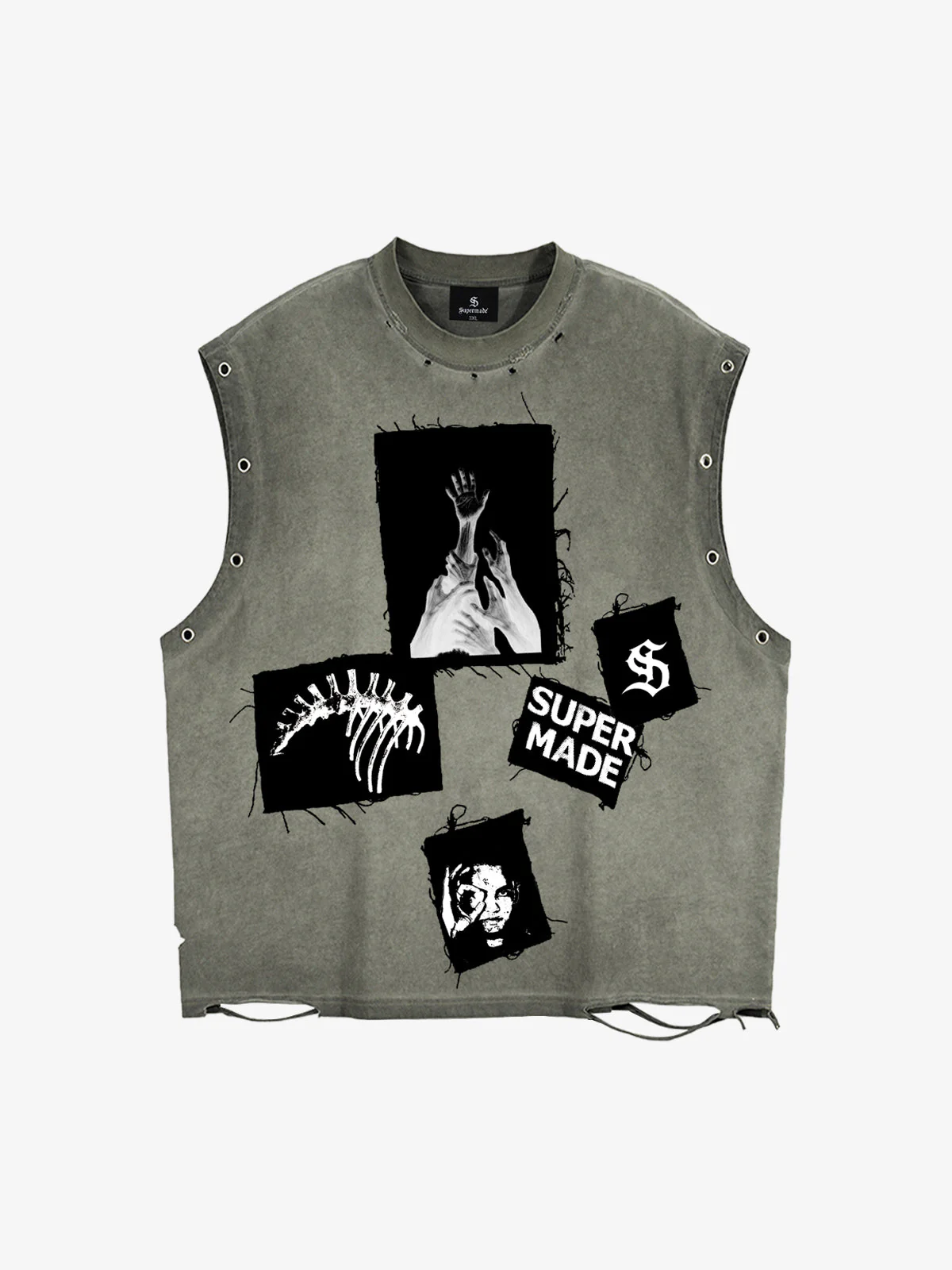 Ripped Graphic Patch Sleeveless Vest - Image 2