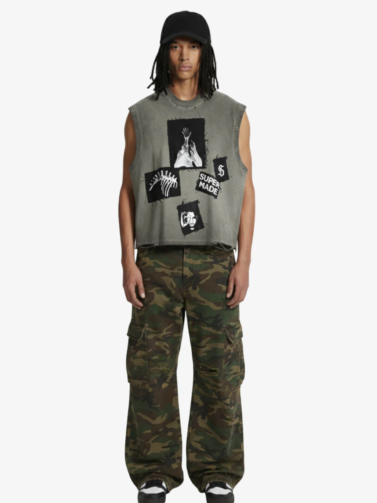 Ripped Graphic Patch Sleeveless Vest - Image 3