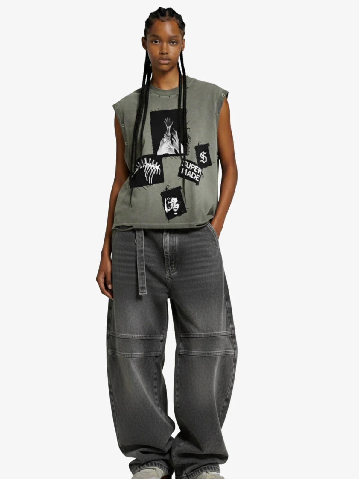 Ripped Graphic Patch Sleeveless Vest - Image 4