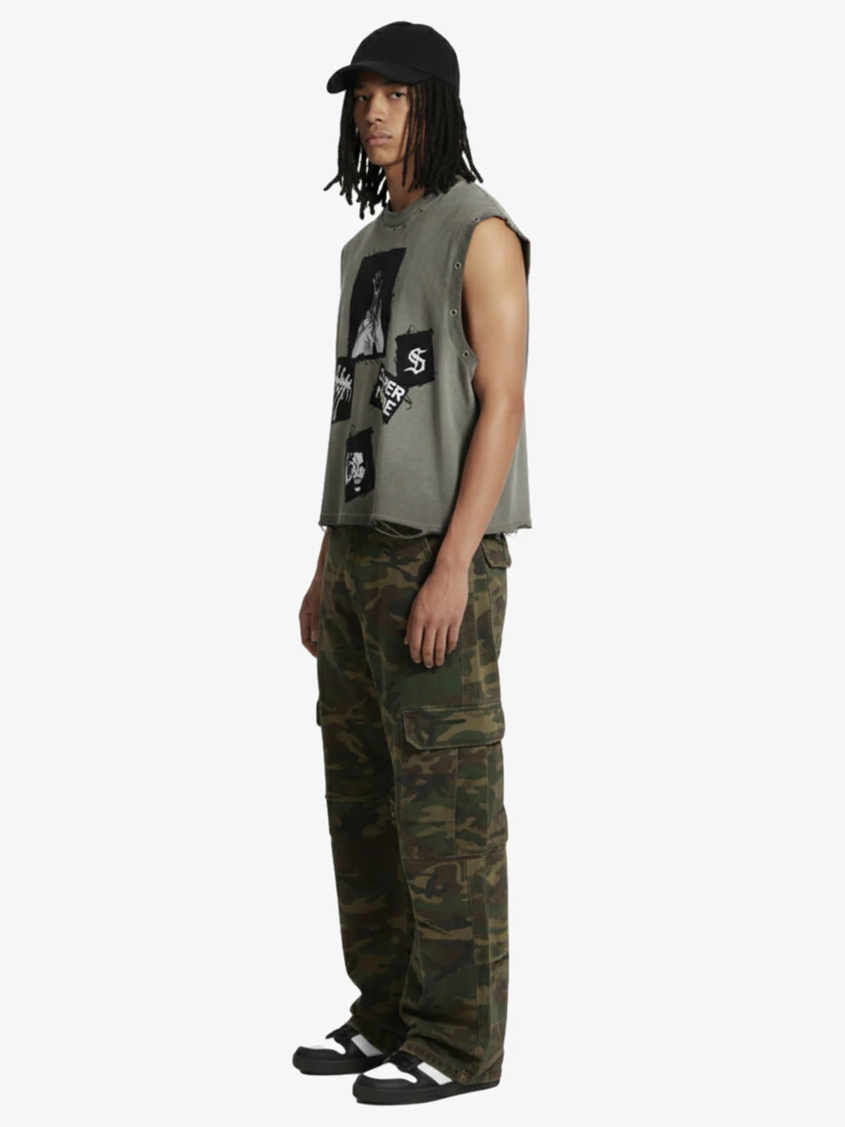 Ripped Graphic Patch Sleeveless Vest - Image 5