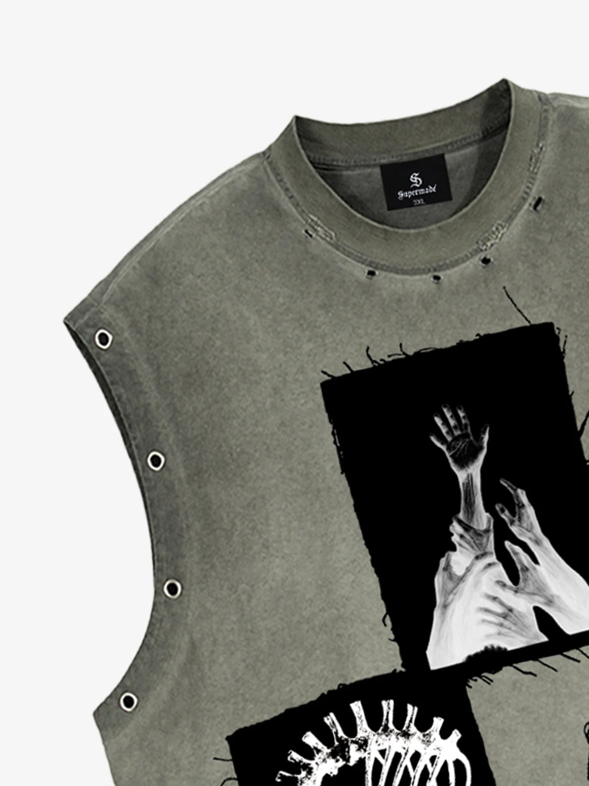 Ripped Graphic Patch Sleeveless Vest - Image 7
