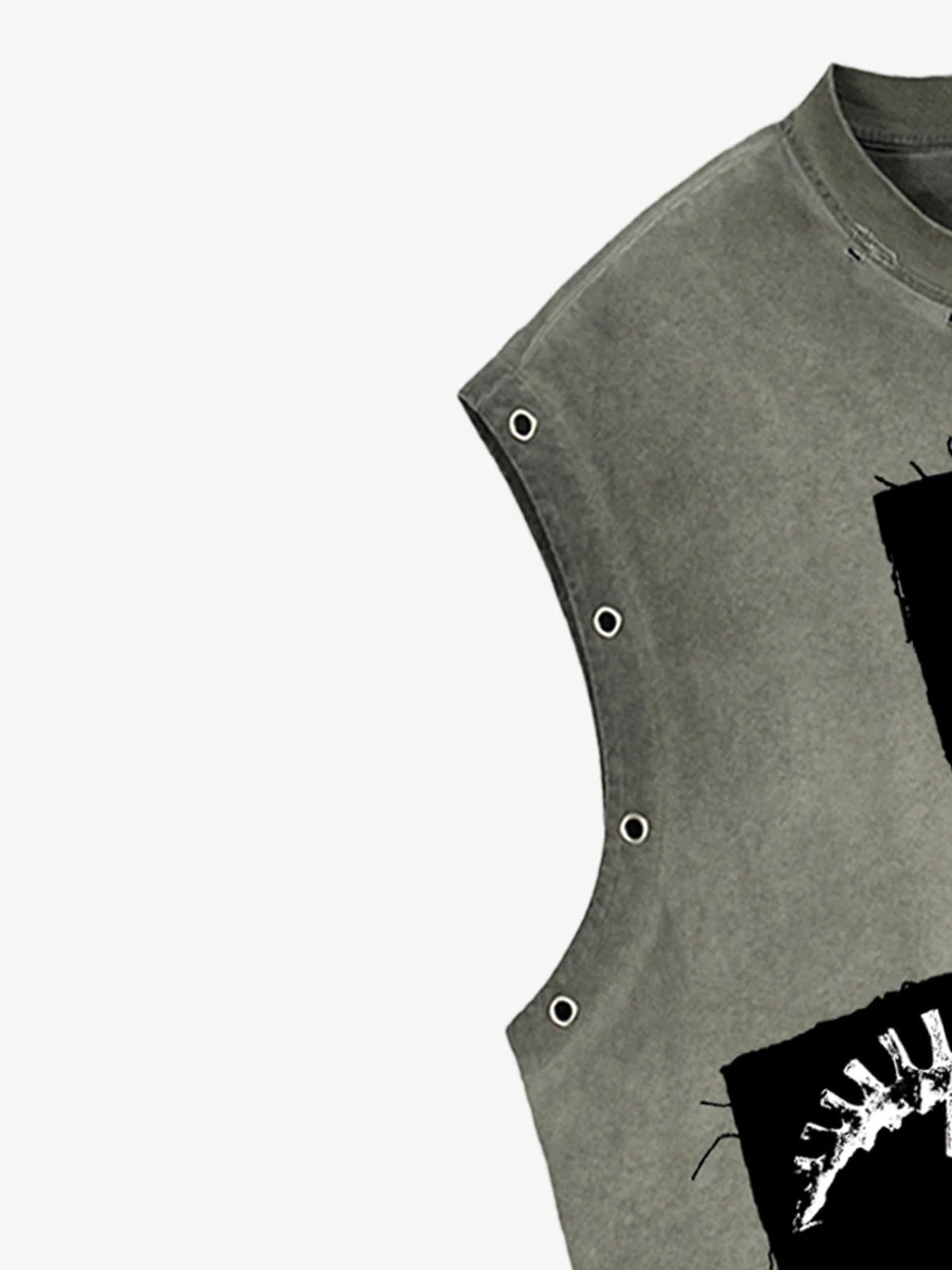 Ripped Graphic Patch Sleeveless Vest - Image 9