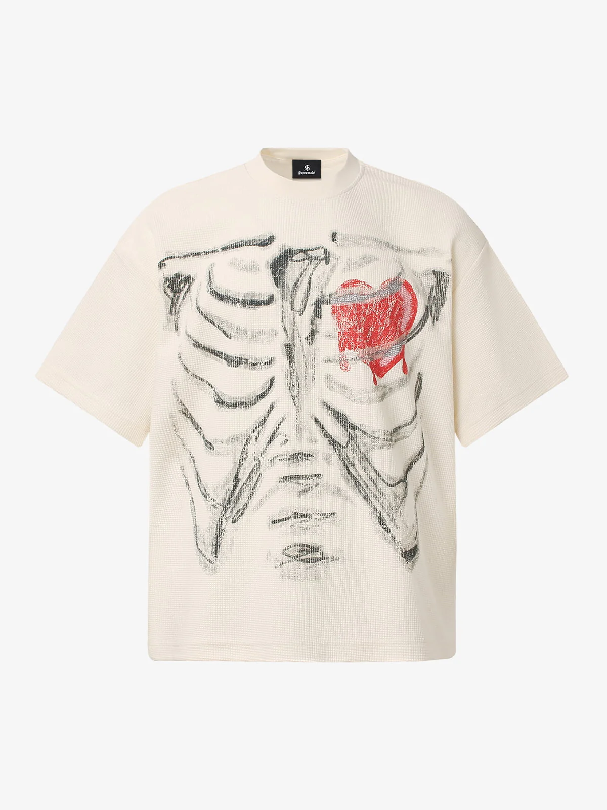 Skeleton & Melted Heart Graphic Waffle Knit T-Shirt - Image 10