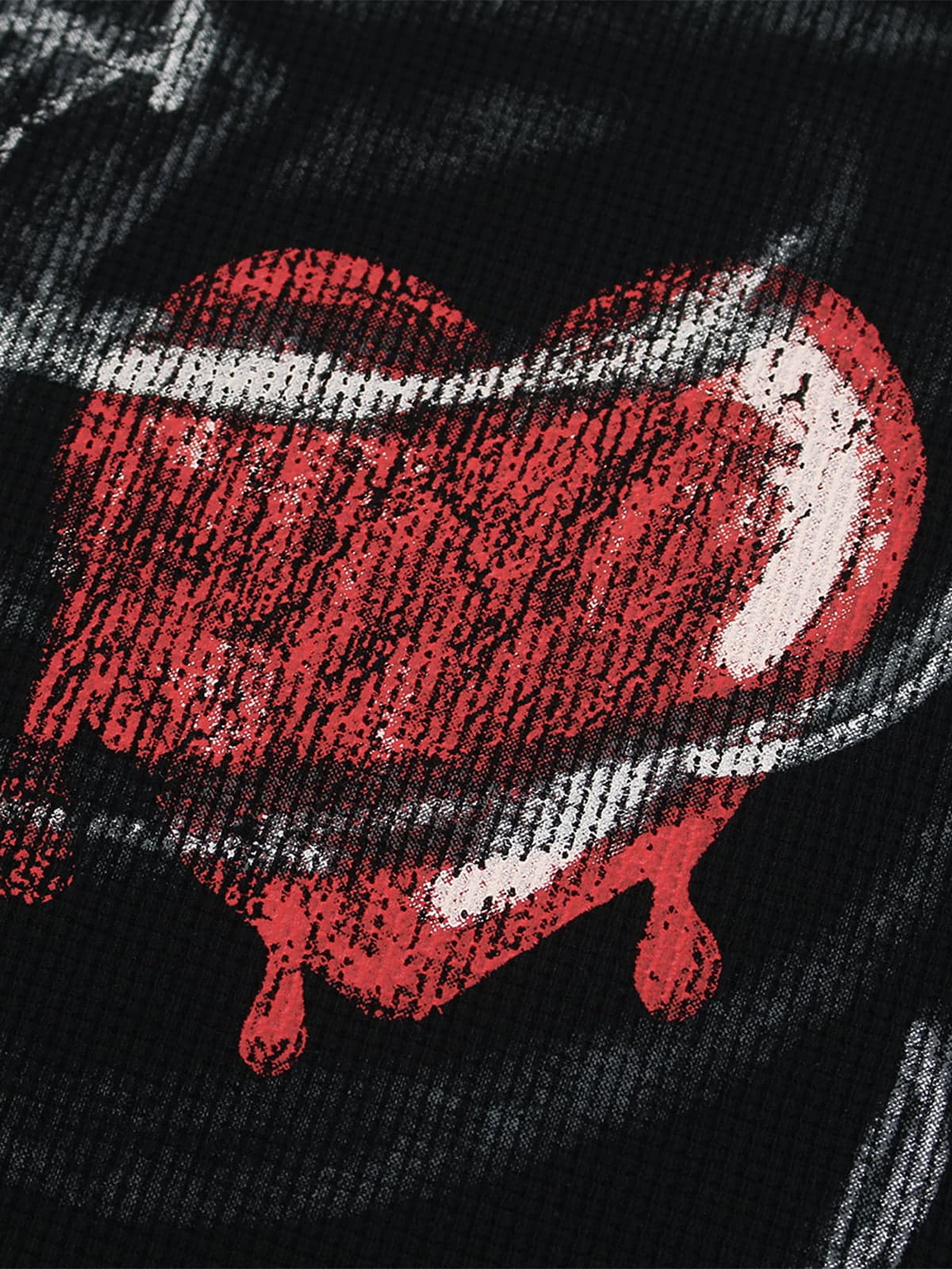 Skeleton & Melted Heart Graphic Waffle Knit T-Shirt - Image 18