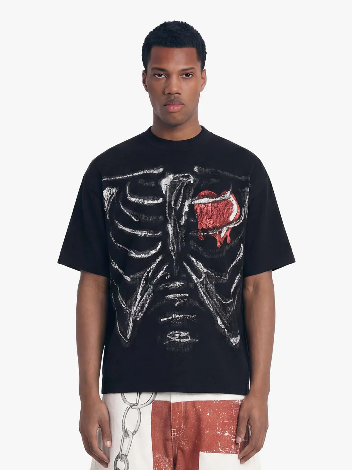 Skeleton & Melted Heart Graphic Waffle Knit T-Shirt - Image 3