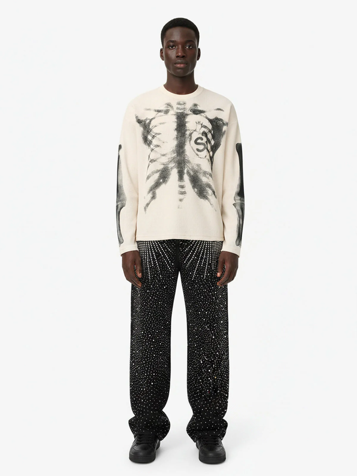 Skeleton Graphic Waffle Sweatshirt - 2495 - Image 3