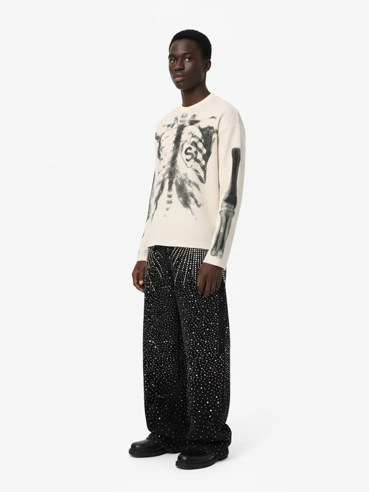 Skeleton Graphic Waffle Sweatshirt - 2495 - Image 4