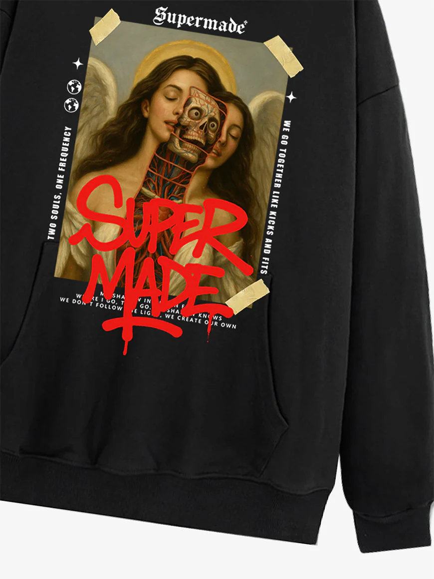 Skull And Face Two Soul Pattern Hoodie - Image 11