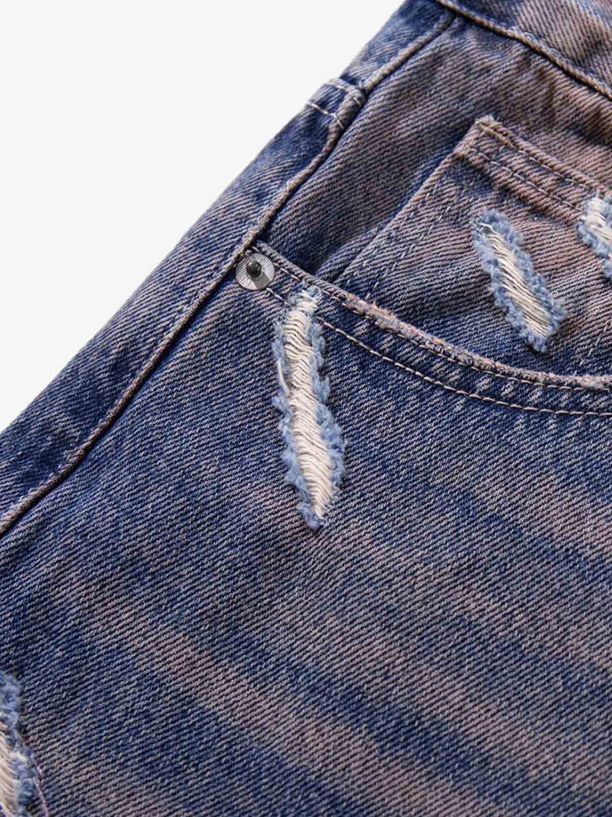 Slash Distressed Washed Denim Jeans - Image 4