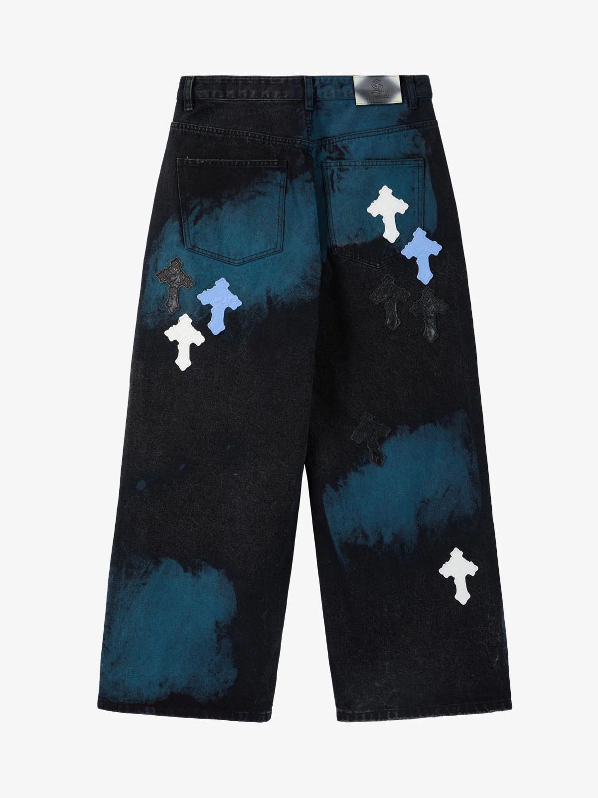 Smoke Fade Wash Cross Patch Baggy Denim Jeans - Image 5