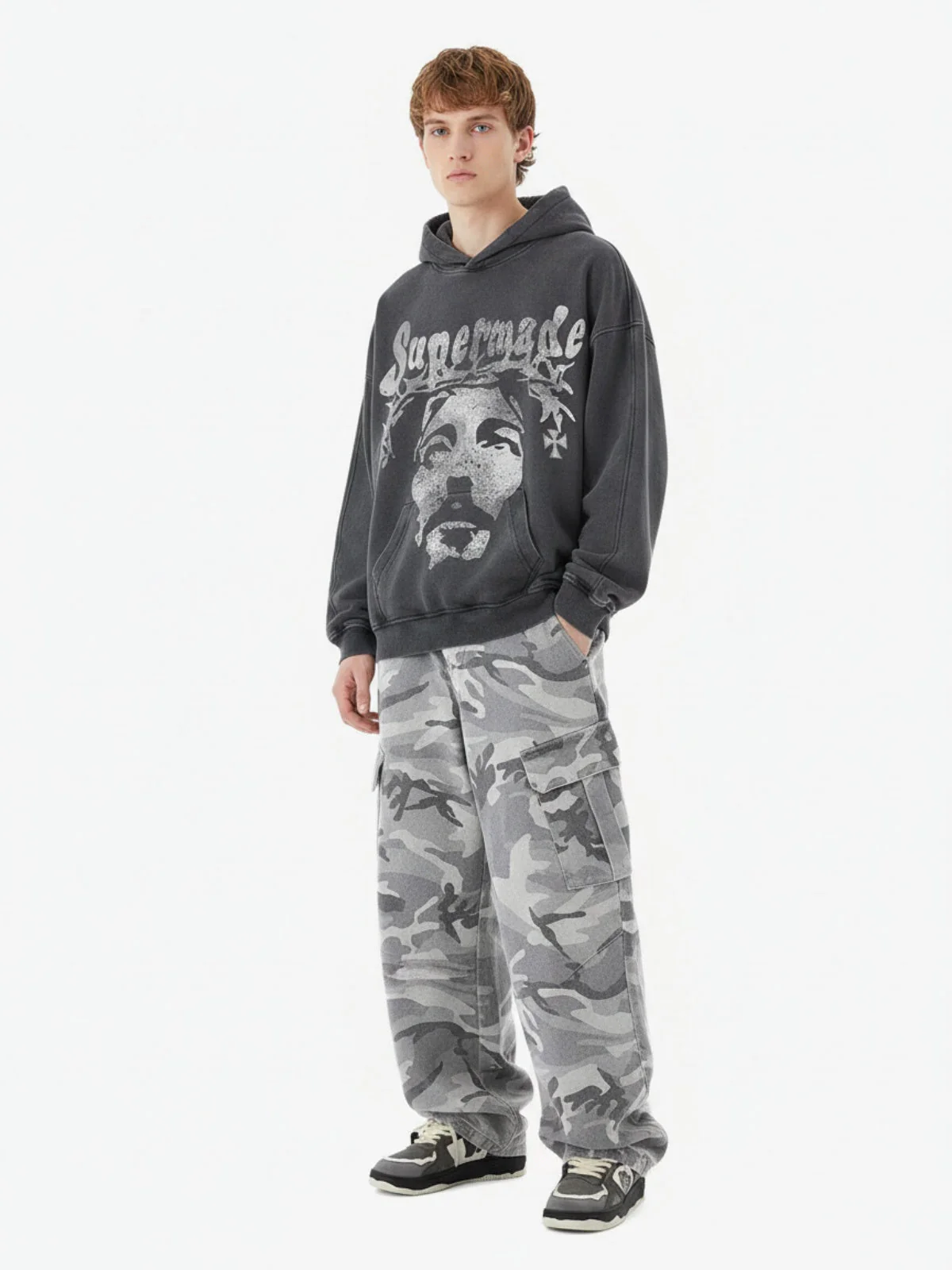 Snow Camouflage Machete Wide-Leg Cargo Barrel Pants - 2548 - Image 3