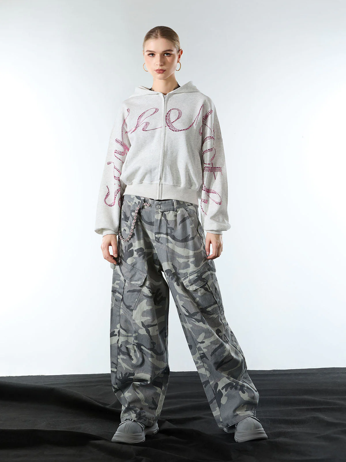 Snow Camouflage Machete Wide-Leg Cargo Barrel Pants - 2548 - Image 7