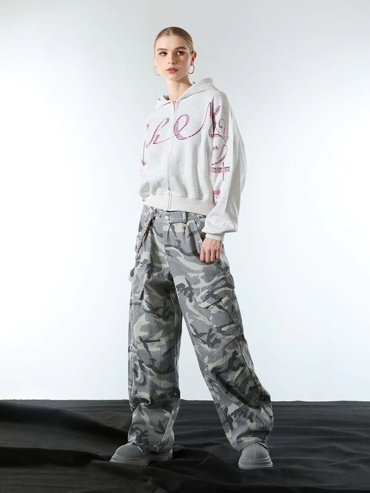 Snow Camouflage Machete Wide-Leg Cargo Barrel Pants - 2548 - Image 8