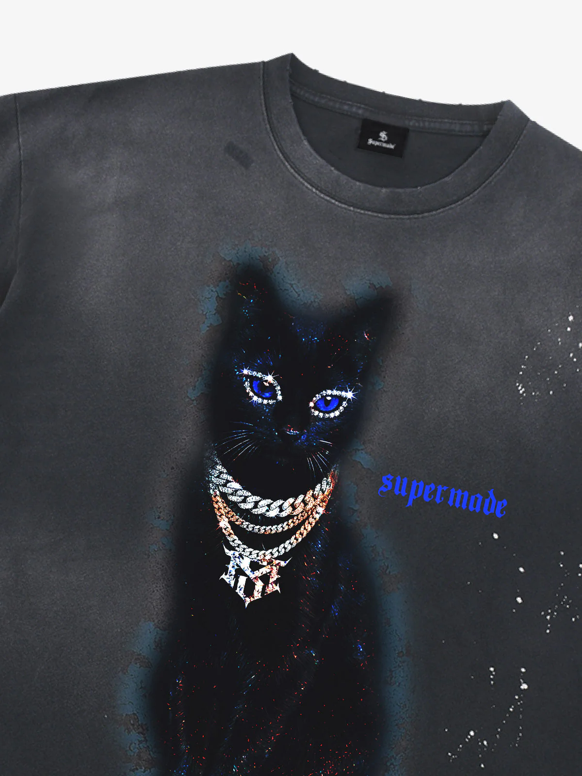 Splatter Design Chain Black Cat Graphic T-Shirt - Image 10