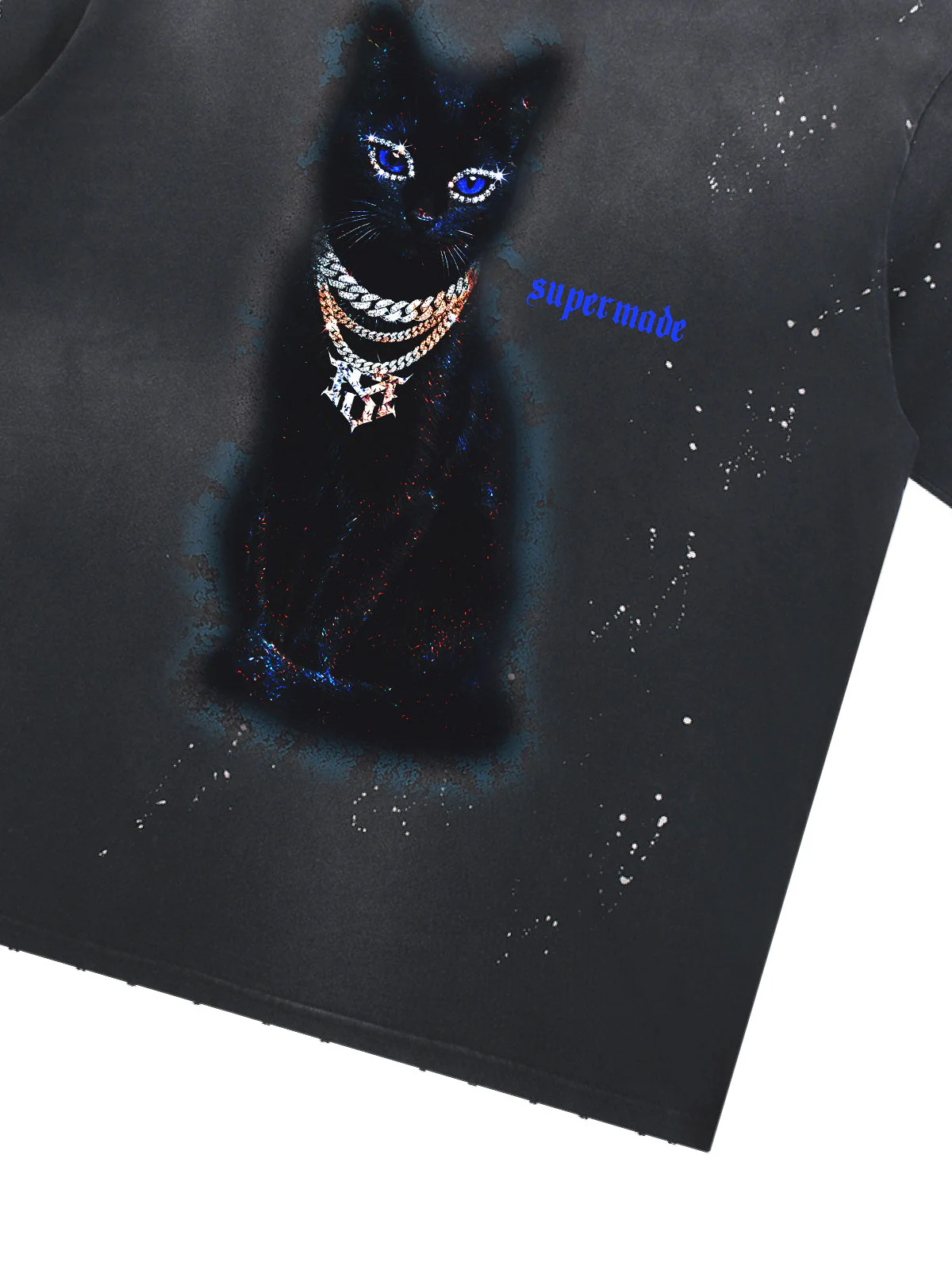 Splatter Design Chain Black Cat Graphic T-Shirt - Image 11