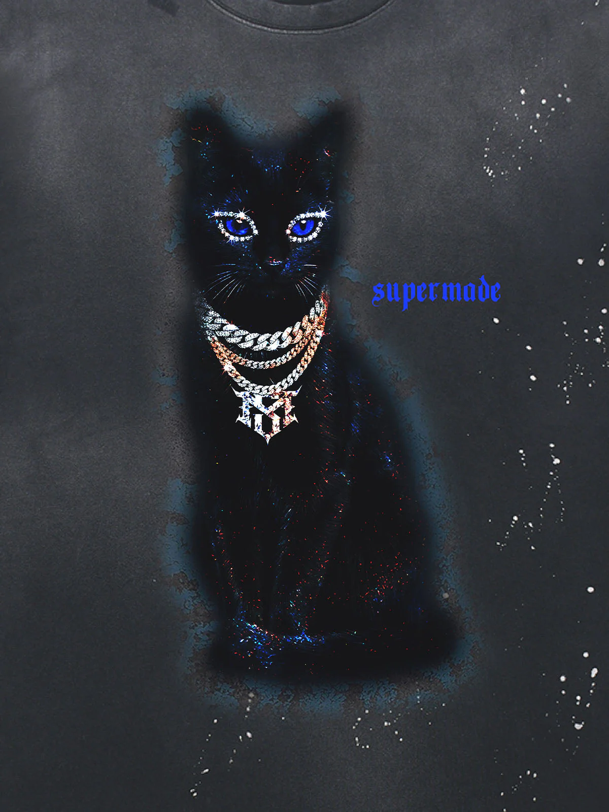 Splatter Design Chain Black Cat Graphic T-Shirt - Image 12