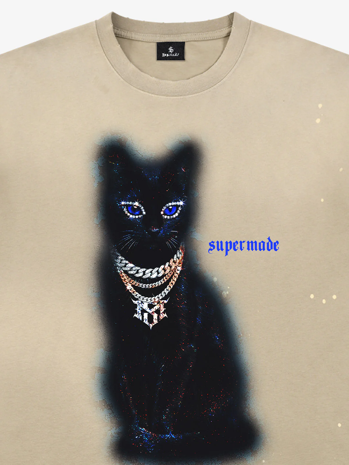 Splatter Design Chain Black Cat Graphic T-Shirt - Image 5