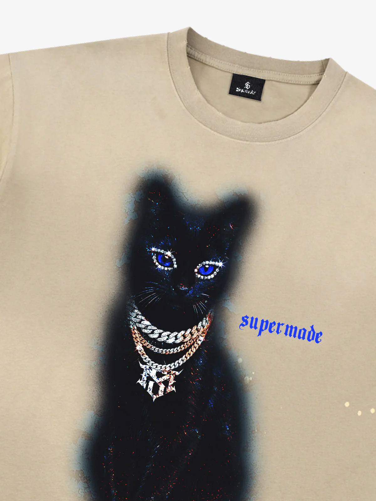 Splatter Design Chain Black Cat Graphic T-Shirt - Image 6