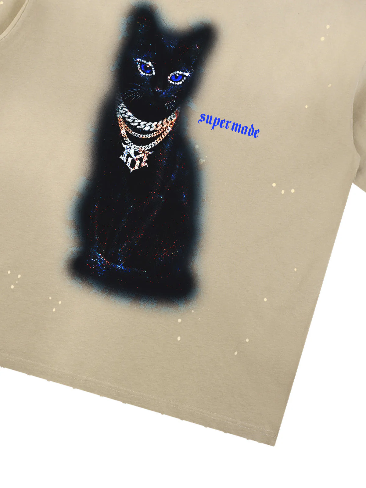 Splatter Design Chain Black Cat Graphic T-Shirt - Image 7