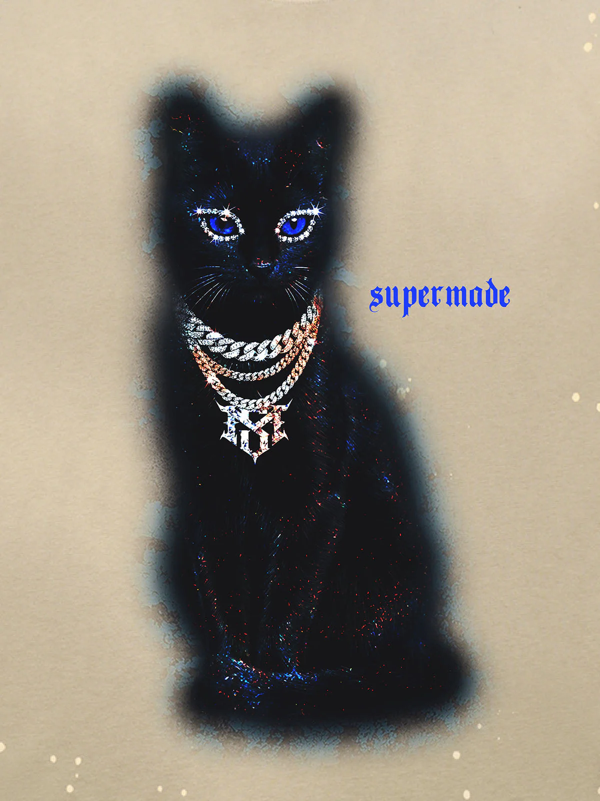 Splatter Design Chain Black Cat Graphic T-Shirt - Image 8