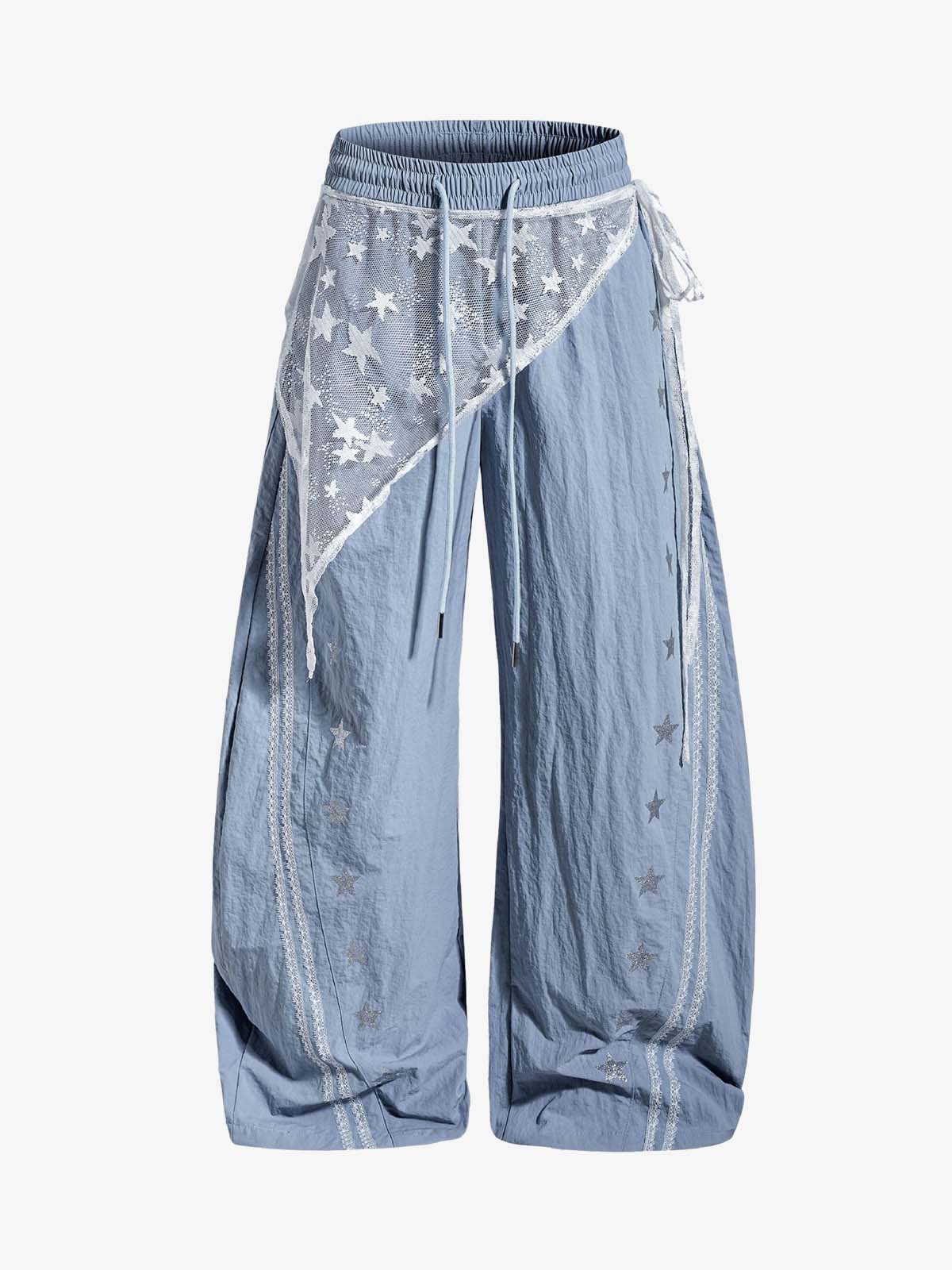 Star-Lace Overlay Baggy Track Pants