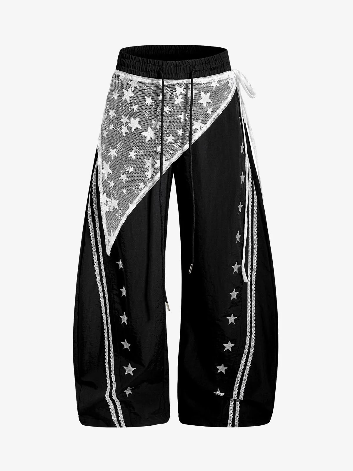 Star-Lace Overlay Baggy Track Pants - Image 2