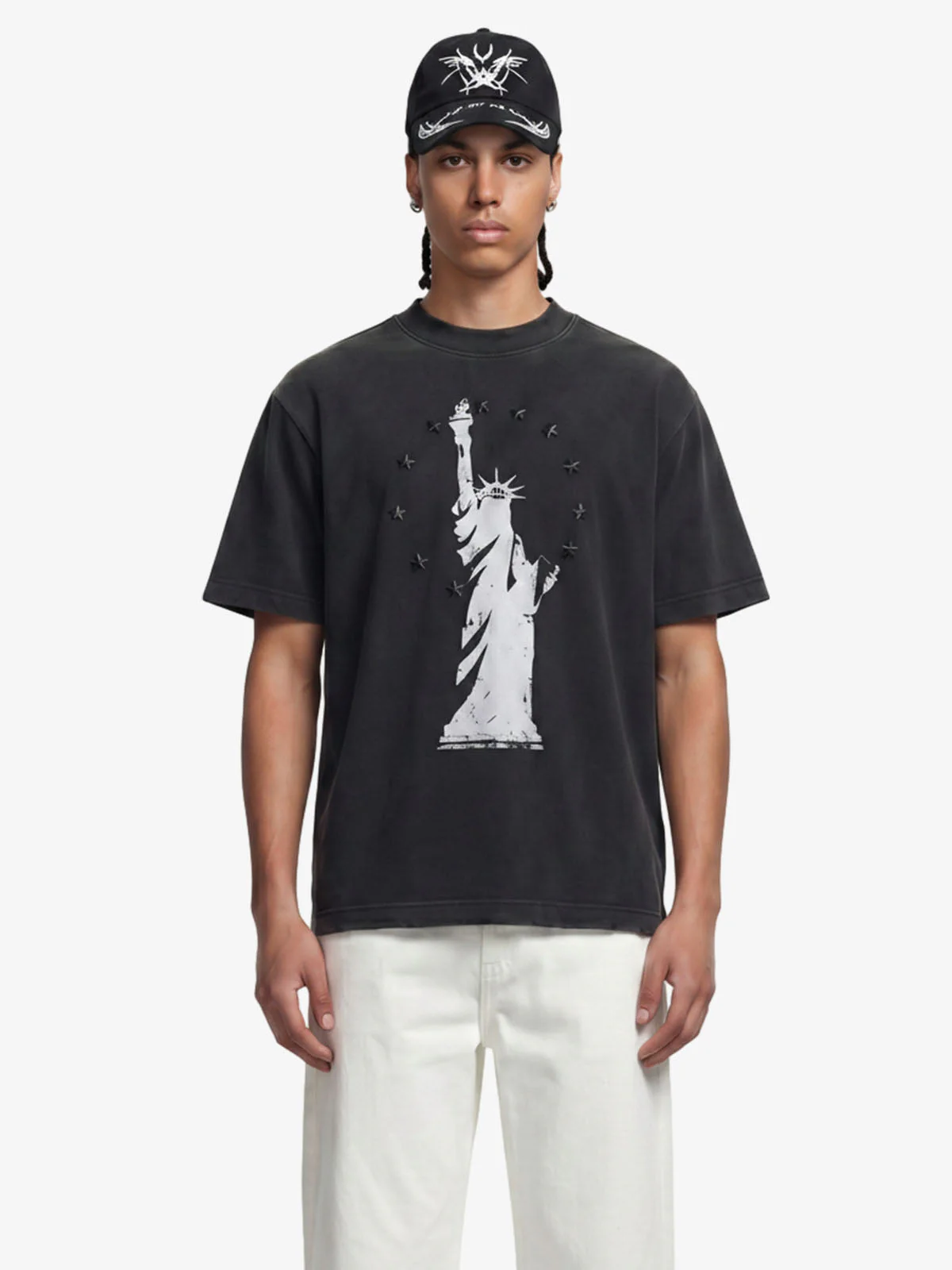 Statue of Liberty Print and Star Details T-Shirt