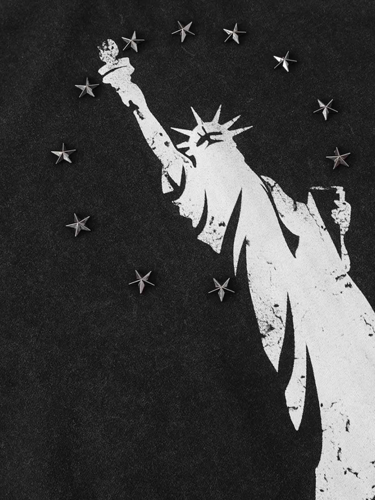 Statue of Liberty Print and Star Details T-Shirt - Image 10