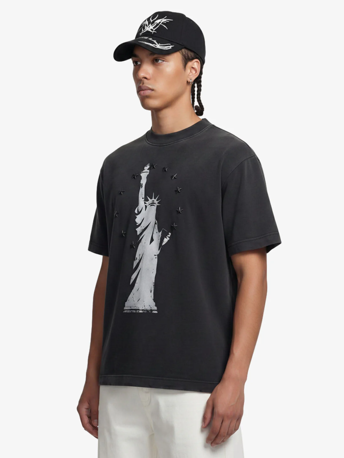Statue of Liberty Print and Star Details T-Shirt - Image 3