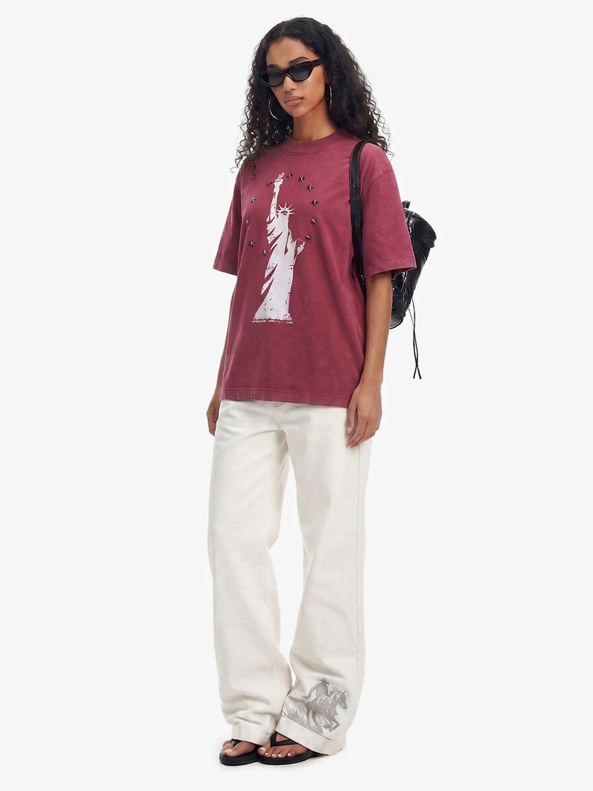 Statue of Liberty Print and Star Details T-Shirt - Image 5