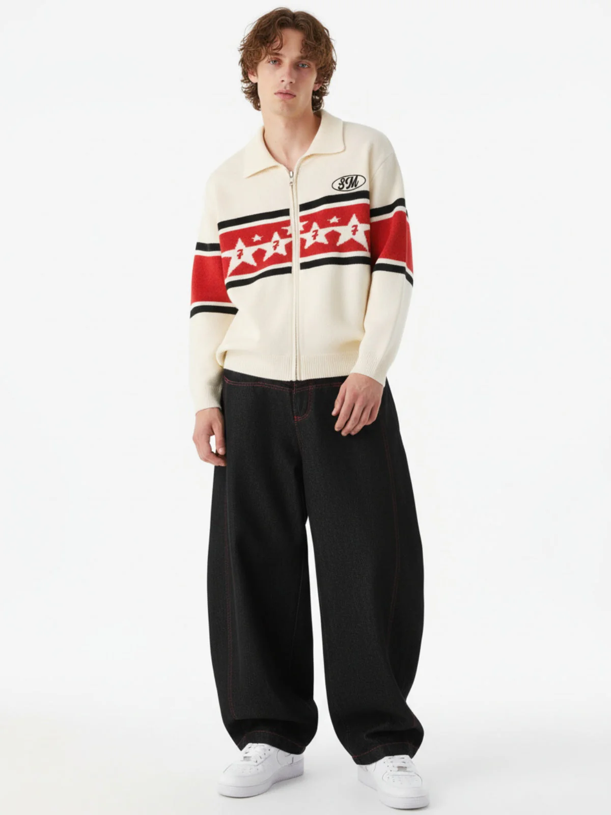 Street Culottes Red Stitching Barrel Jeans - Image 3