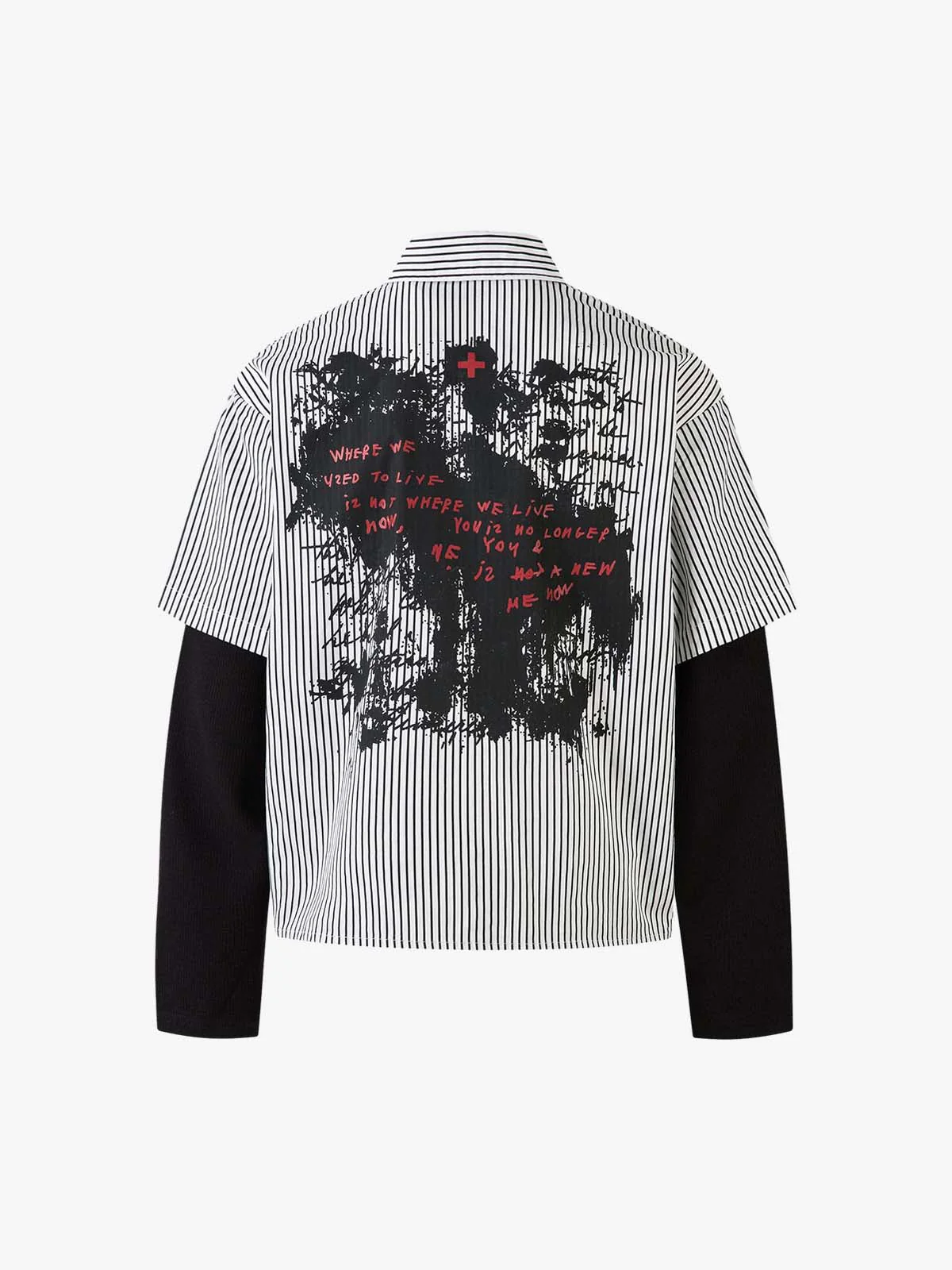 Street Dark Faux Two-Piece Striped Shirt - 2514 - Image 2