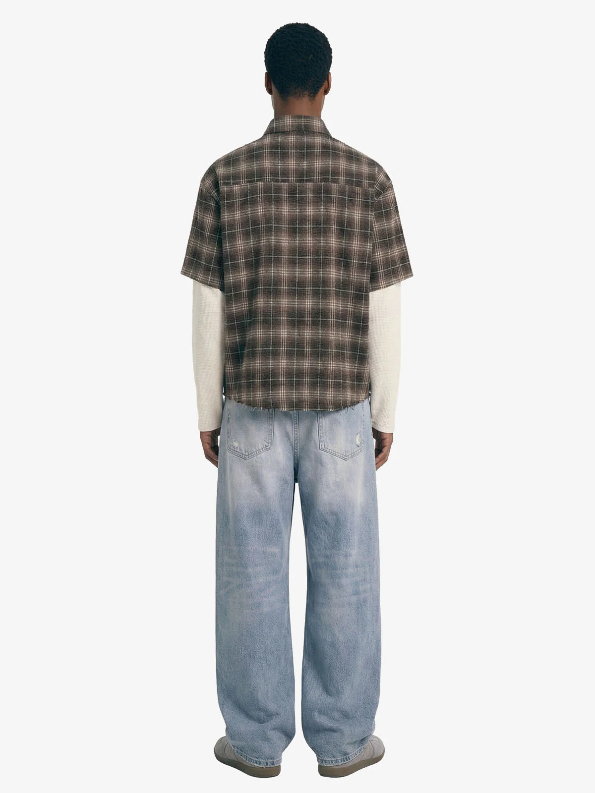 Cotton Street Distressed Plaid Faux Two-Piece Shirt - Image 5