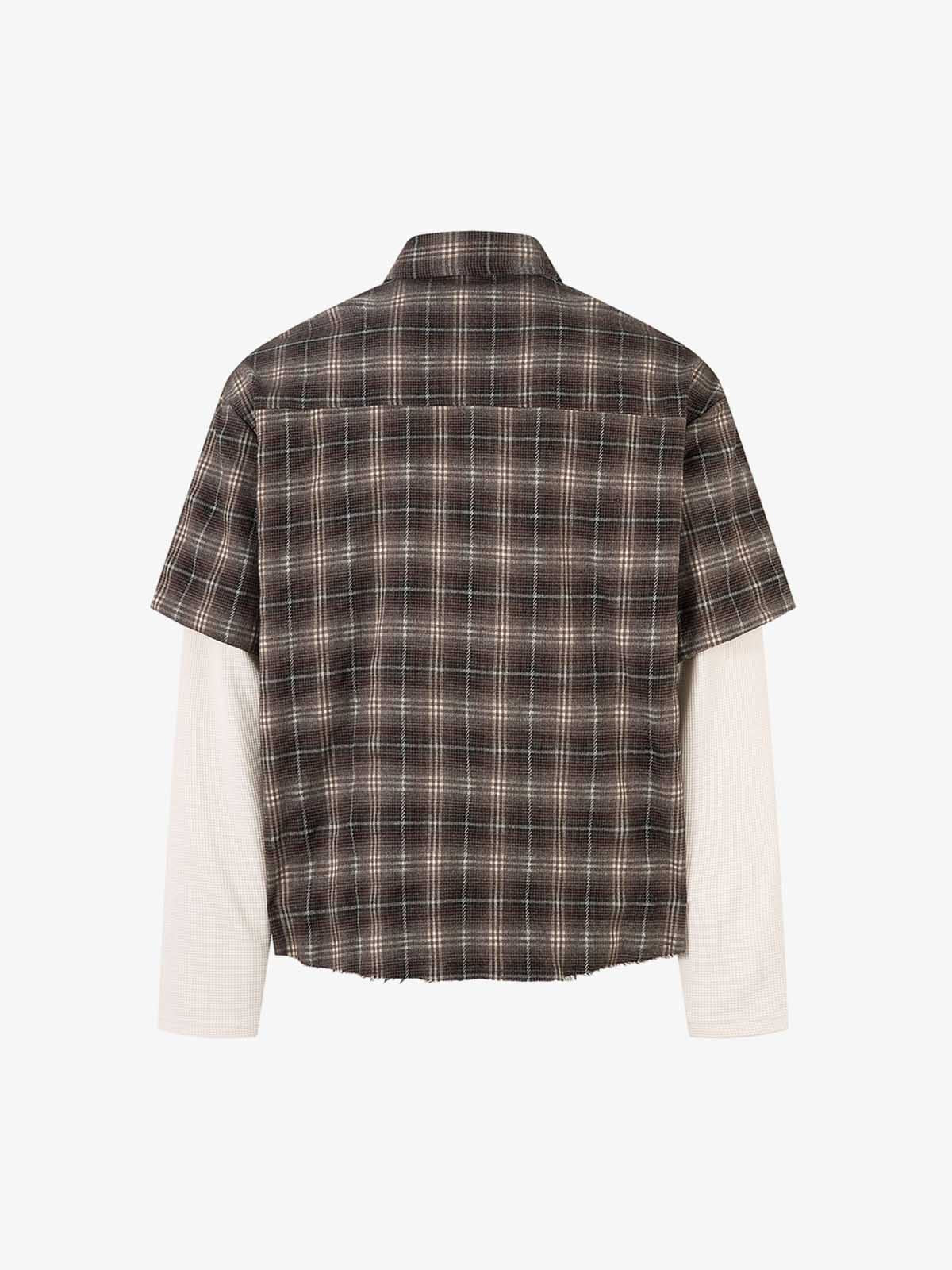 Cotton Street Distressed Plaid Faux Two-Piece Shirt - Image 6
