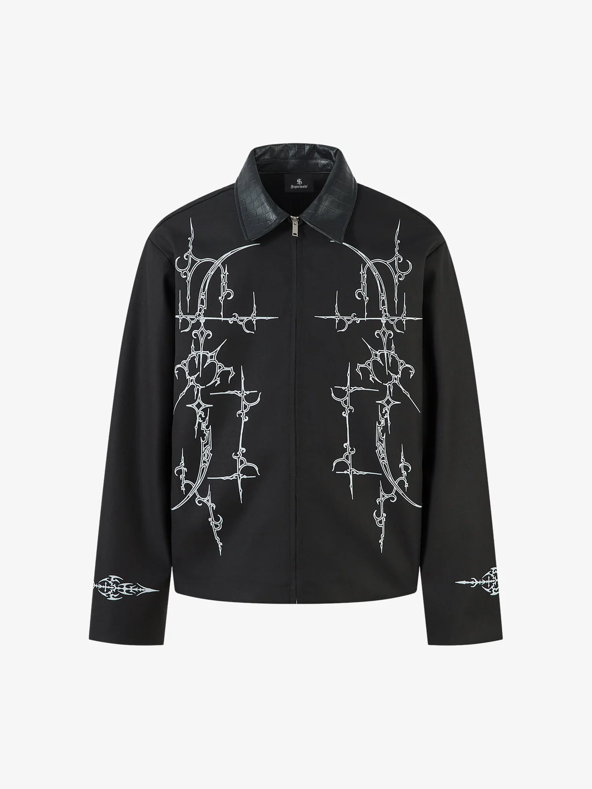 Street Gothic PU Leather Collar With Thorn Print Jacket - 2620