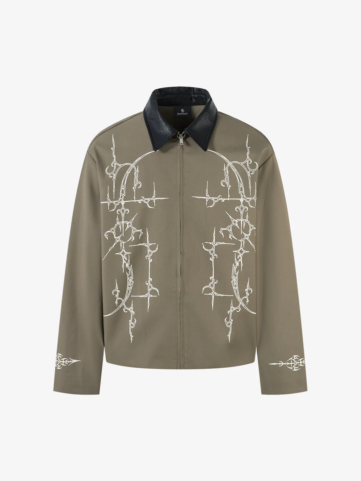Street Gothic PU Leather Collar With Thorn Print Jacket - 2620 - Image 2