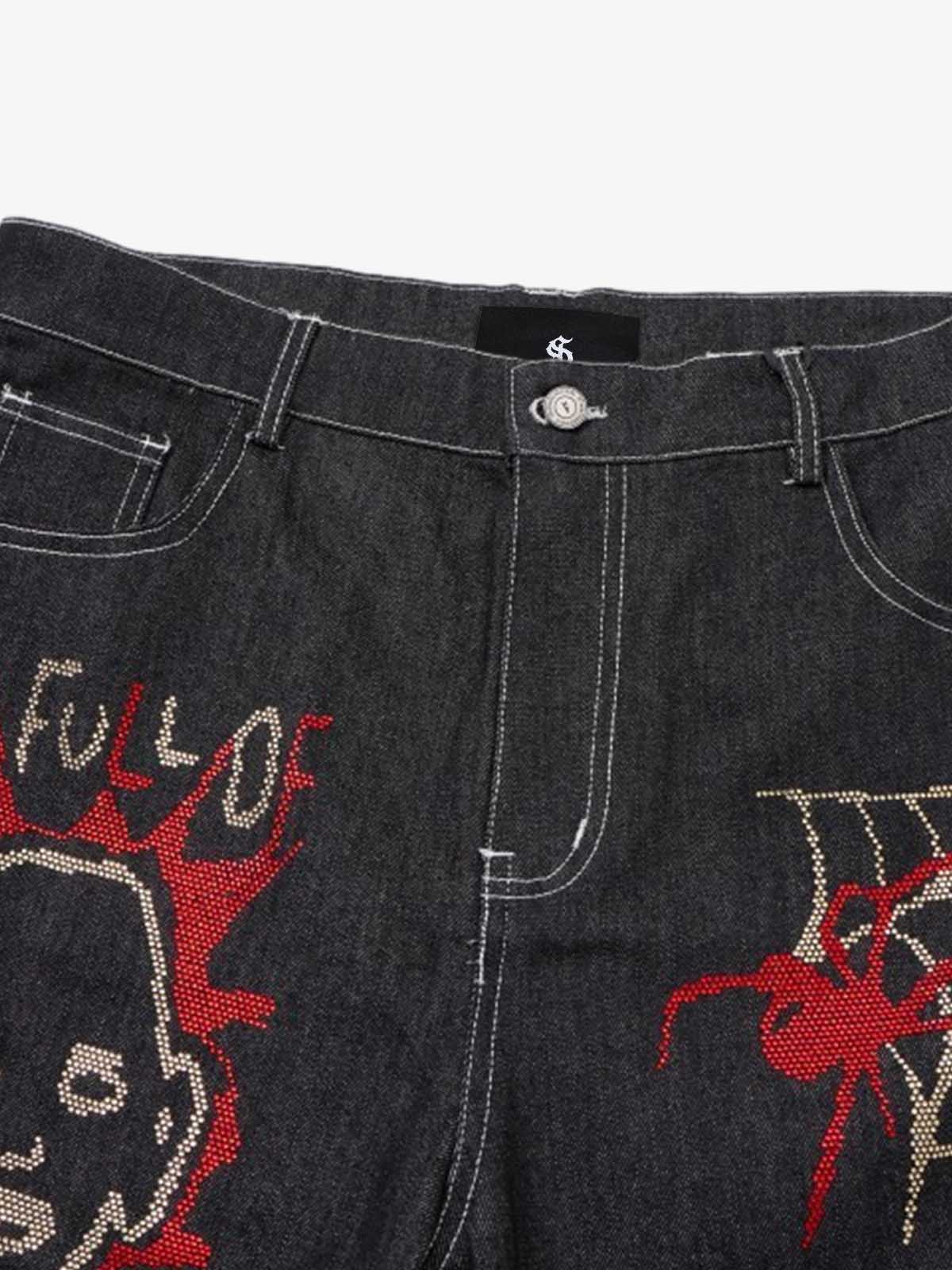 Street Graffiti Rhinestone Print Wide Leg Jeans - Image 5